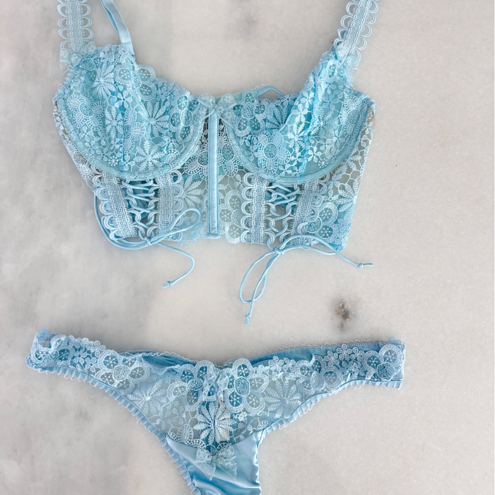 For love & Lemons Lace Lingerie Set in Light Blue